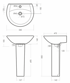 Раковина пьедестальная Sanita Аттика 55см белый